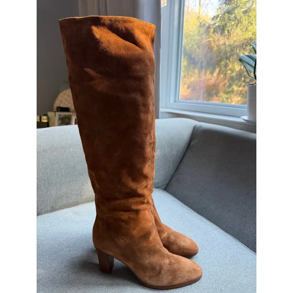 Vince Casper Knee High Pull-On Boot Tan Braow Suede Leather Women's 8